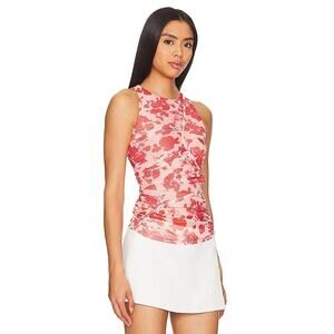 BARDOT Felicia Mesh Sleeveless Top in Red Floral Size L